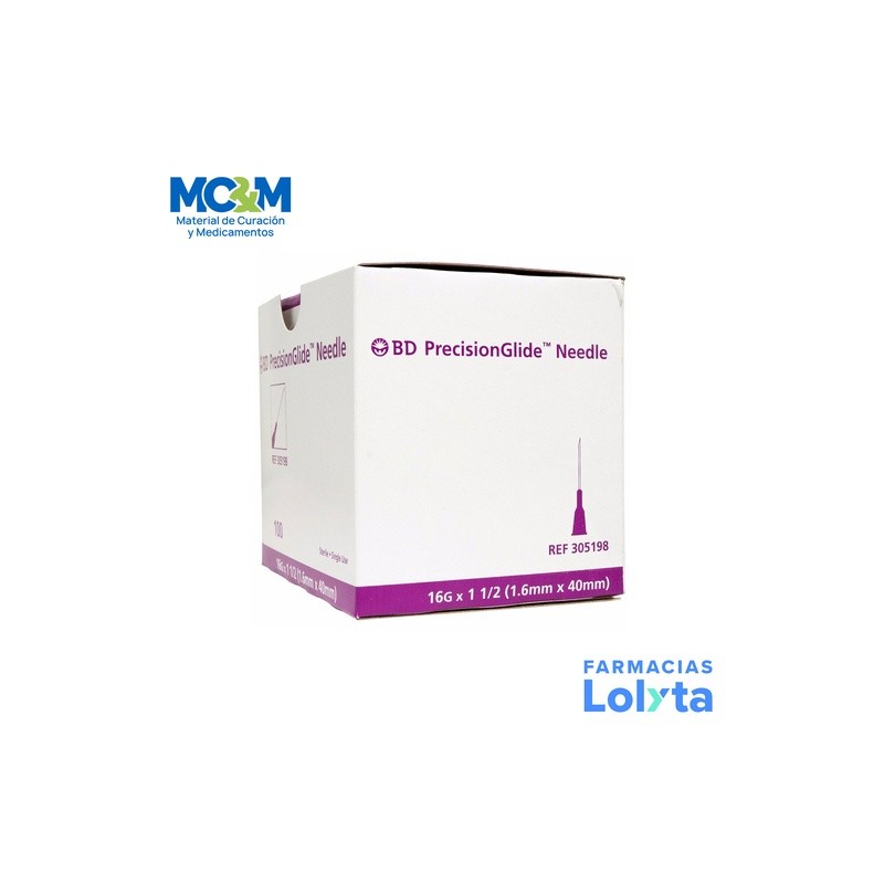 AGUJA HIPODERMICA 16G X 40 MM C/100 MORADA REF 305198 BD | Website MC&M