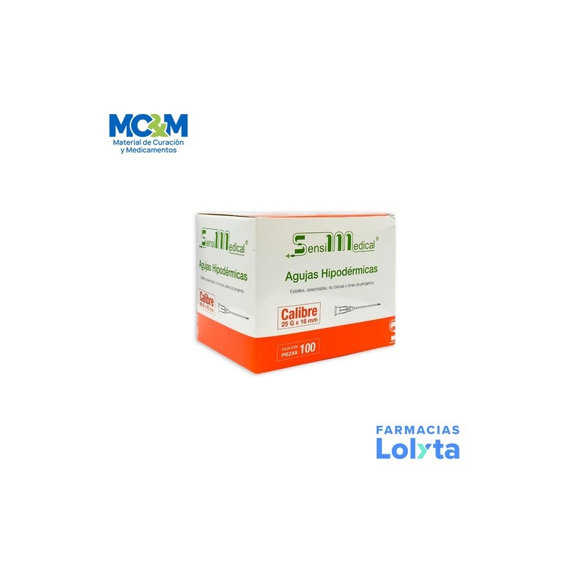 AGUJA HIPODERMICA 25G X 16 MM C/100 NARANJA SENSIMEDICAL | Website MC&M